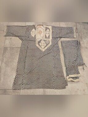 Vintage North African 2 Piece Tunic Pants Kaftan Morocco Boho Embroidered